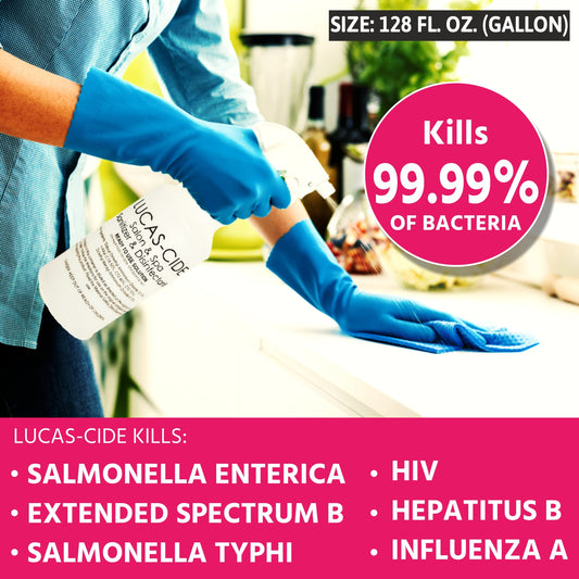 LUCAS-CIDE Salon and Spa Disinfectant 1 Gallon (Pink) Bundle with Pump & Leak Proof Spray Bottle (32 Oz.)