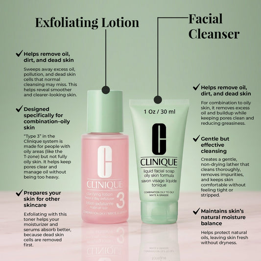 Clinique Liquid Facial Soap Combination Oily Skin | 3-Step System | 1 oz Travel Size