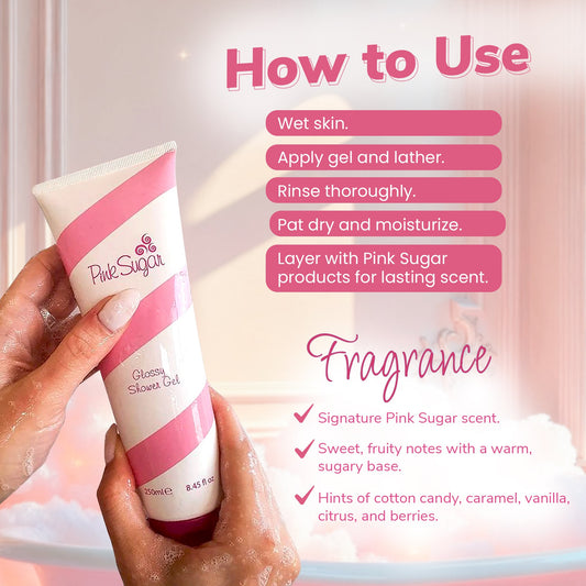 Aquolina Pink Sugar Glossy Shower Gel for Women – Scented Body Wash (8.45 oz)
