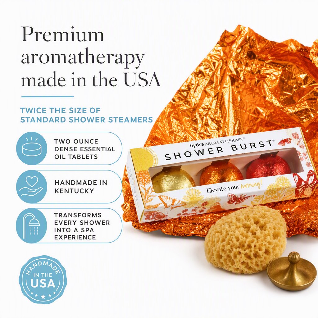 hydraAROMATHERAPY Shower Burst Tablets Essential Oil Steamers Made in USA, 3 Pack (2 Ounces Each), Deck the Halls