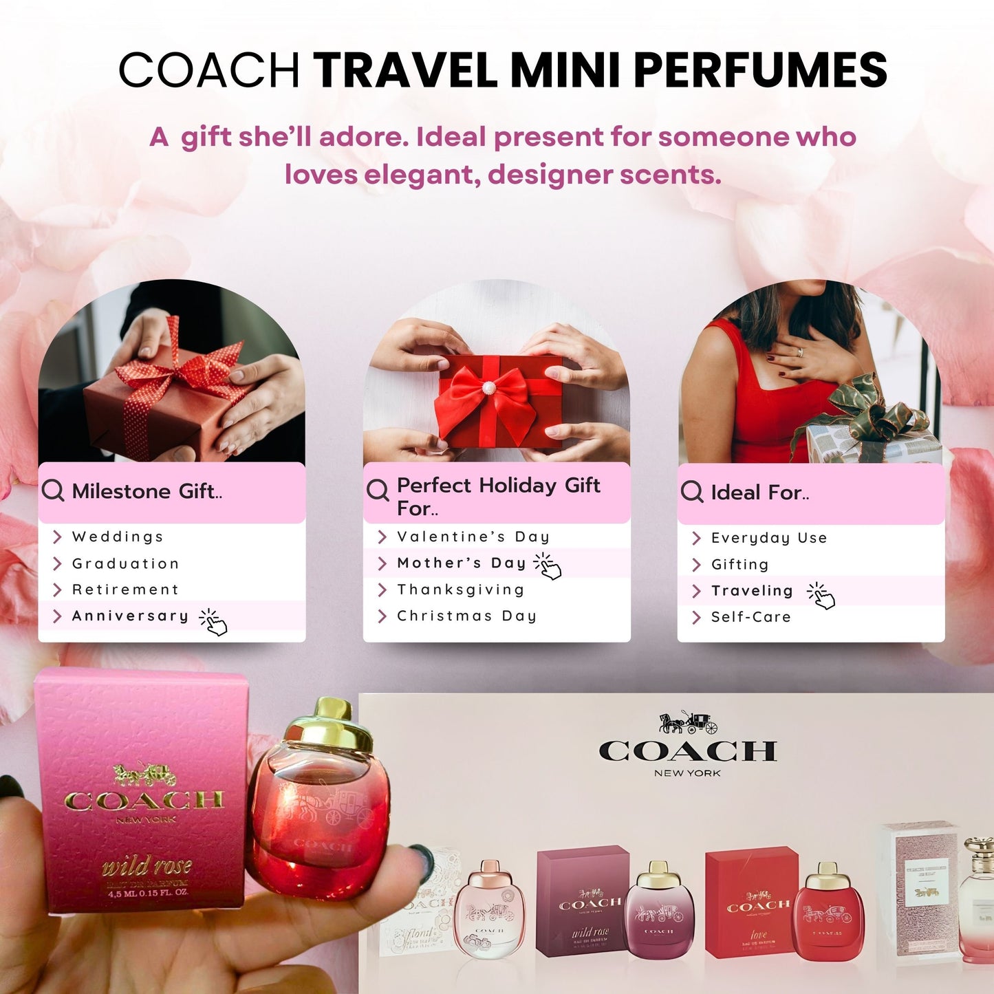 Coach New York 4 piece Womens Mini Gift Set Floral, Wild Rose, Love, Sunset
