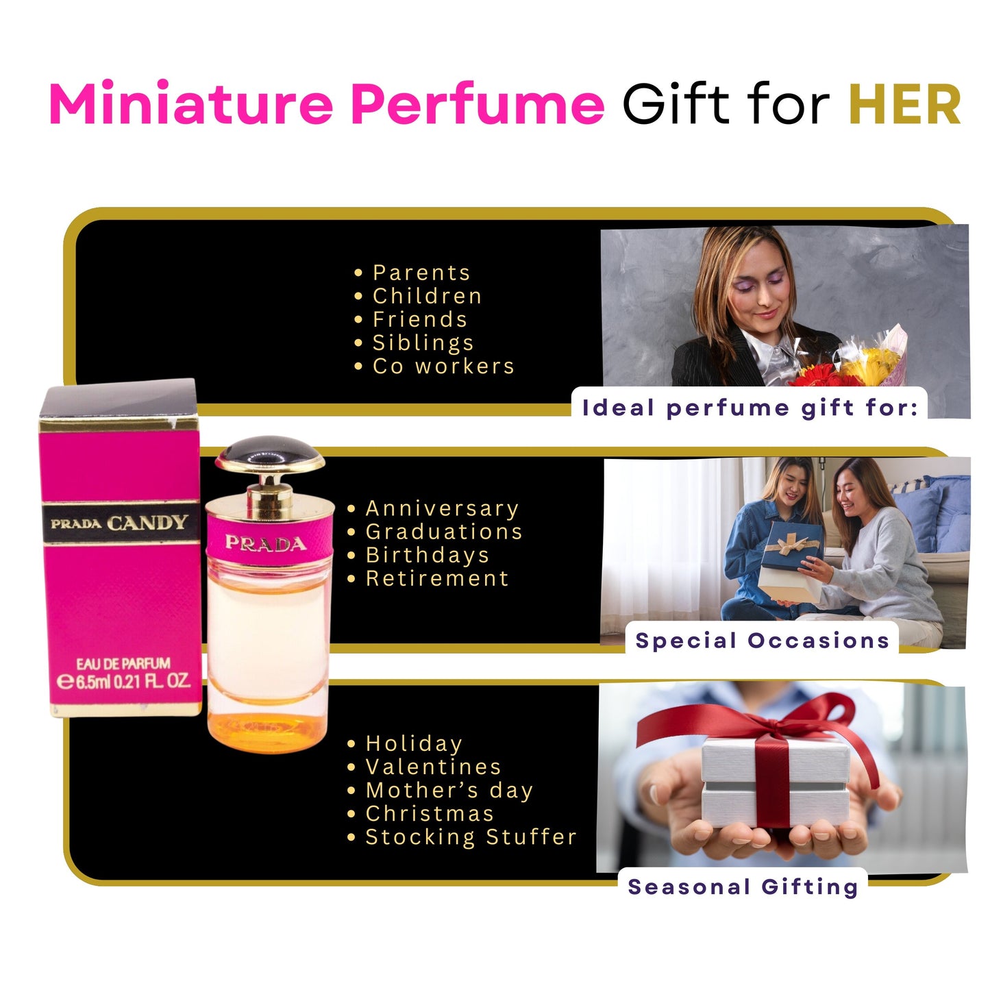 Prada Candy Perfume for Women Eau de Parfum Mini Splash On Dabber 6.5 ml / 0.21 Fl Oz