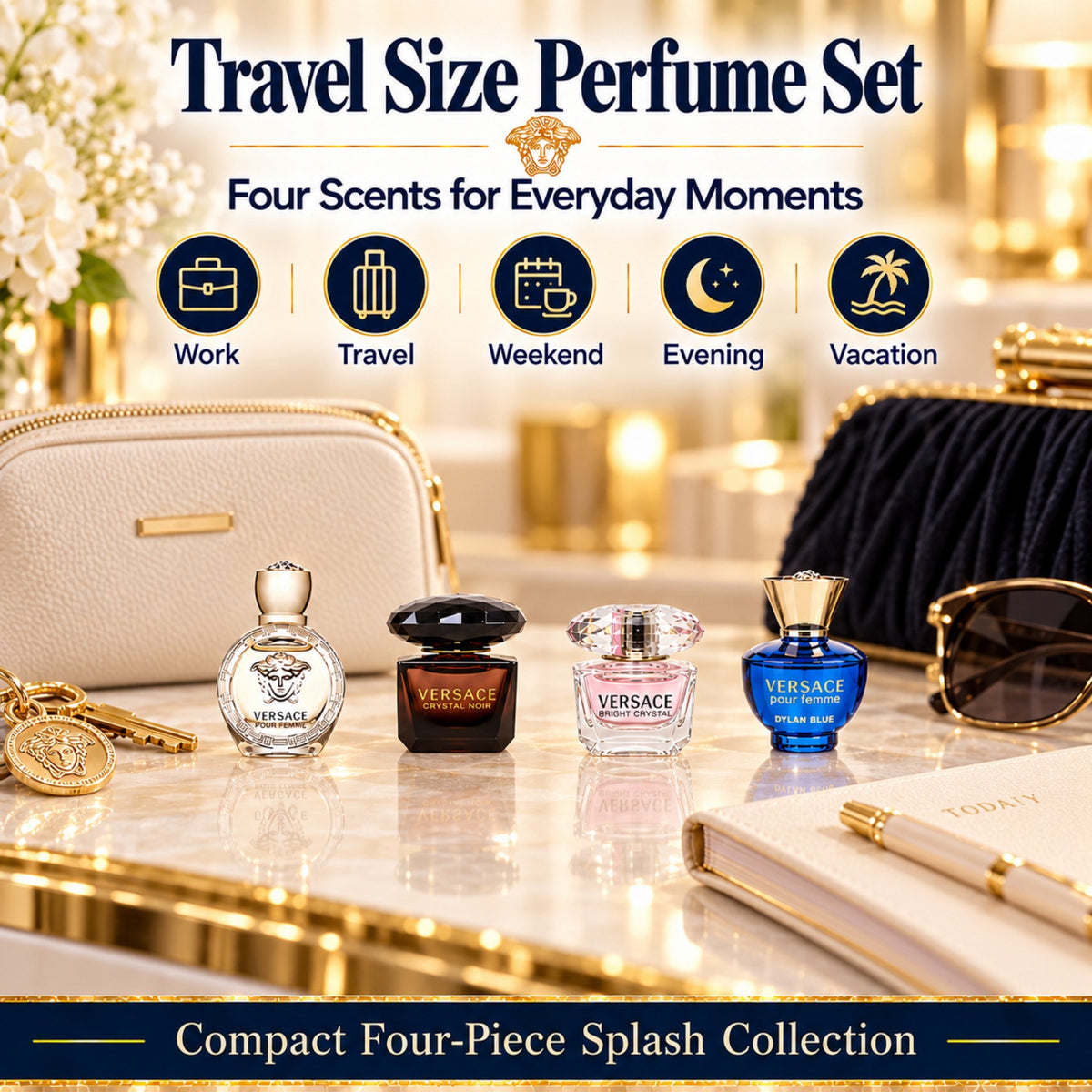 Versace Gifts & Sets Womens Mini Set (Crystal Noir/Bright Crystal/Eros Pour Femme EDT, Pour Femme Dylan Blue EDP)