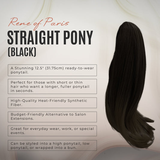 Rene of Paris Straight Ponytail Extension – Black Synthetic Clip-In Hairpiece