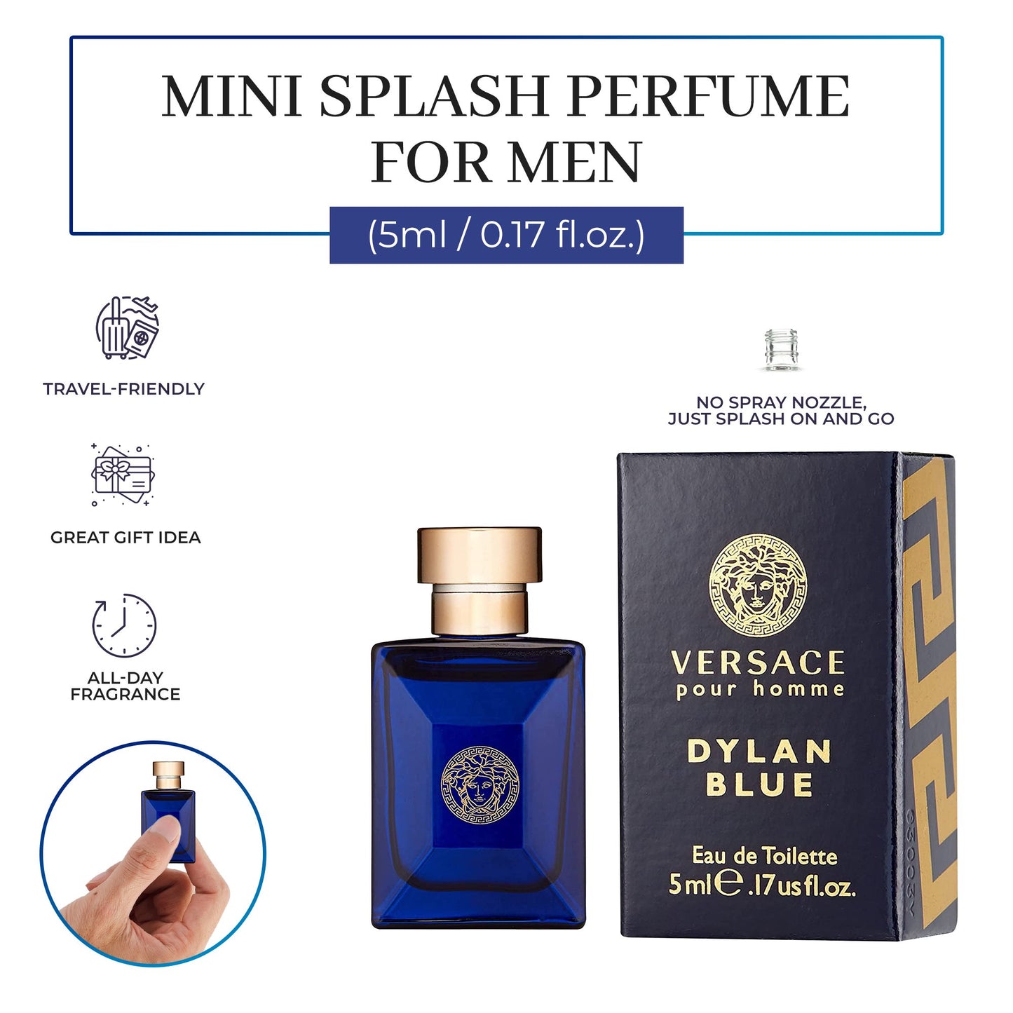 Versace Dylan Blue Mini Eau de Toilette Splash for Men, 0.17 Ounce