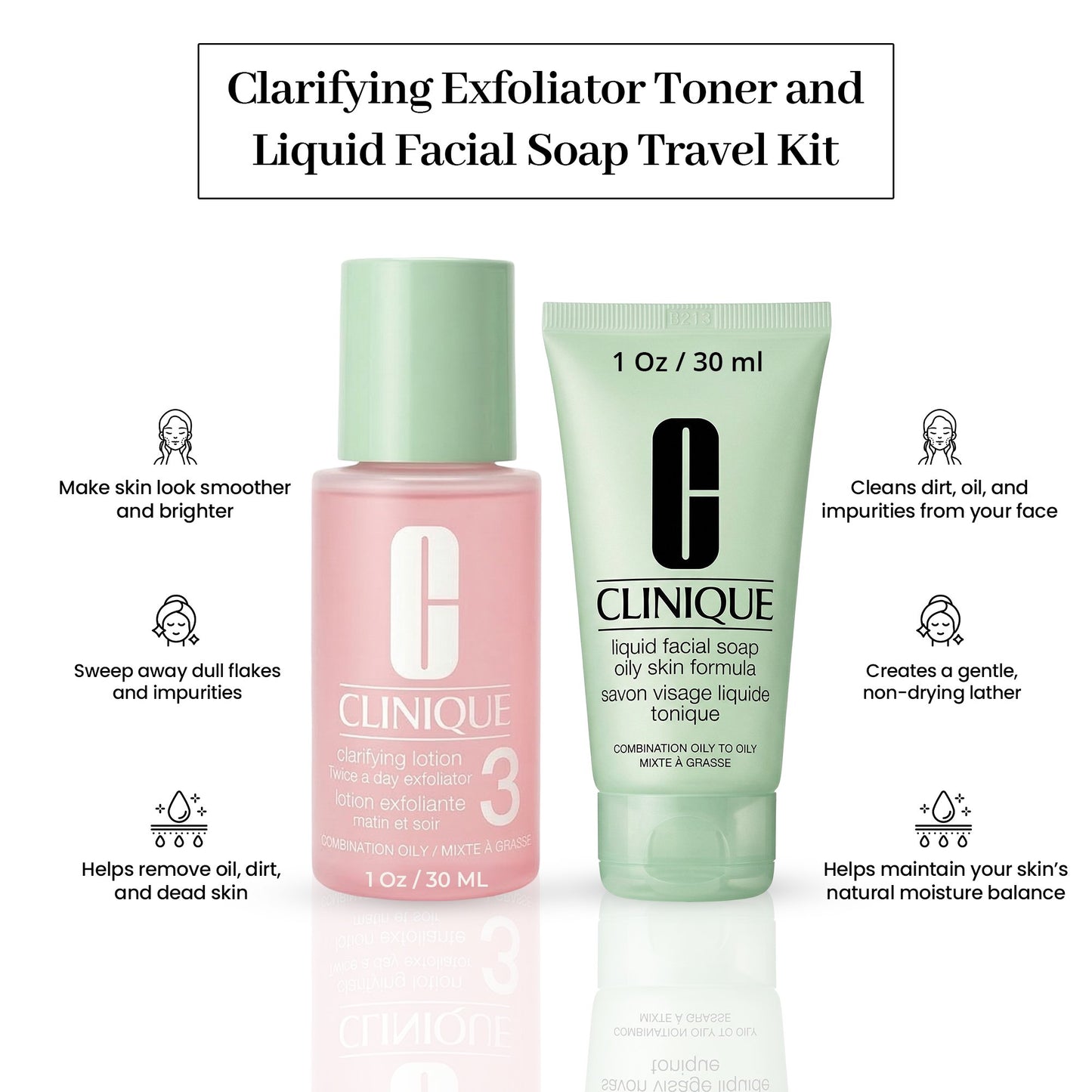 Clinique Liquid Facial Soap Combination Oily Skin | 3-Step System | 1 oz Travel Size