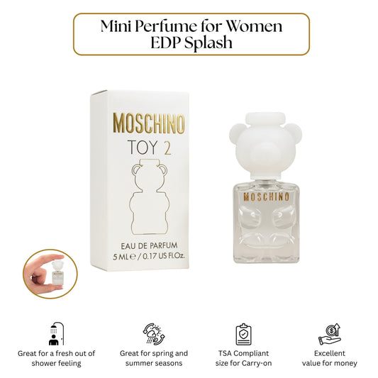 Moschino Toy 2 Mini EDP for Women 0.17 oz – Travel Size Designer Perfume, Floral Woody Musk Fragrance