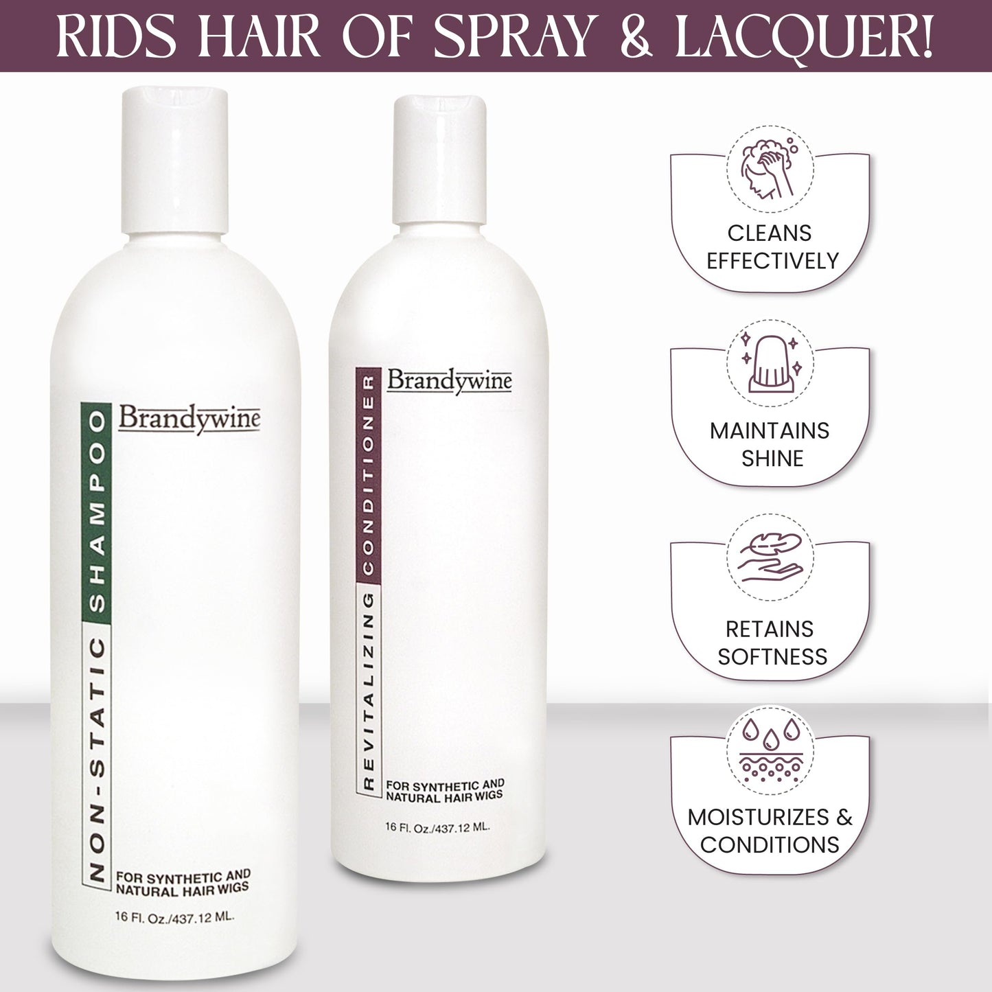 Brandywine Non Static Shampoo & Revitalizing Conditioner for Wigs 16 Ounce