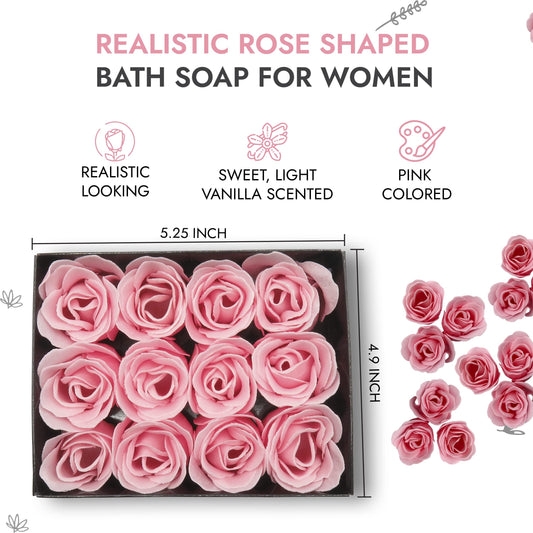 Floral Scented Bath Roses Soap – Pink Rose Petal Bath Soap Gift Set (12 Count