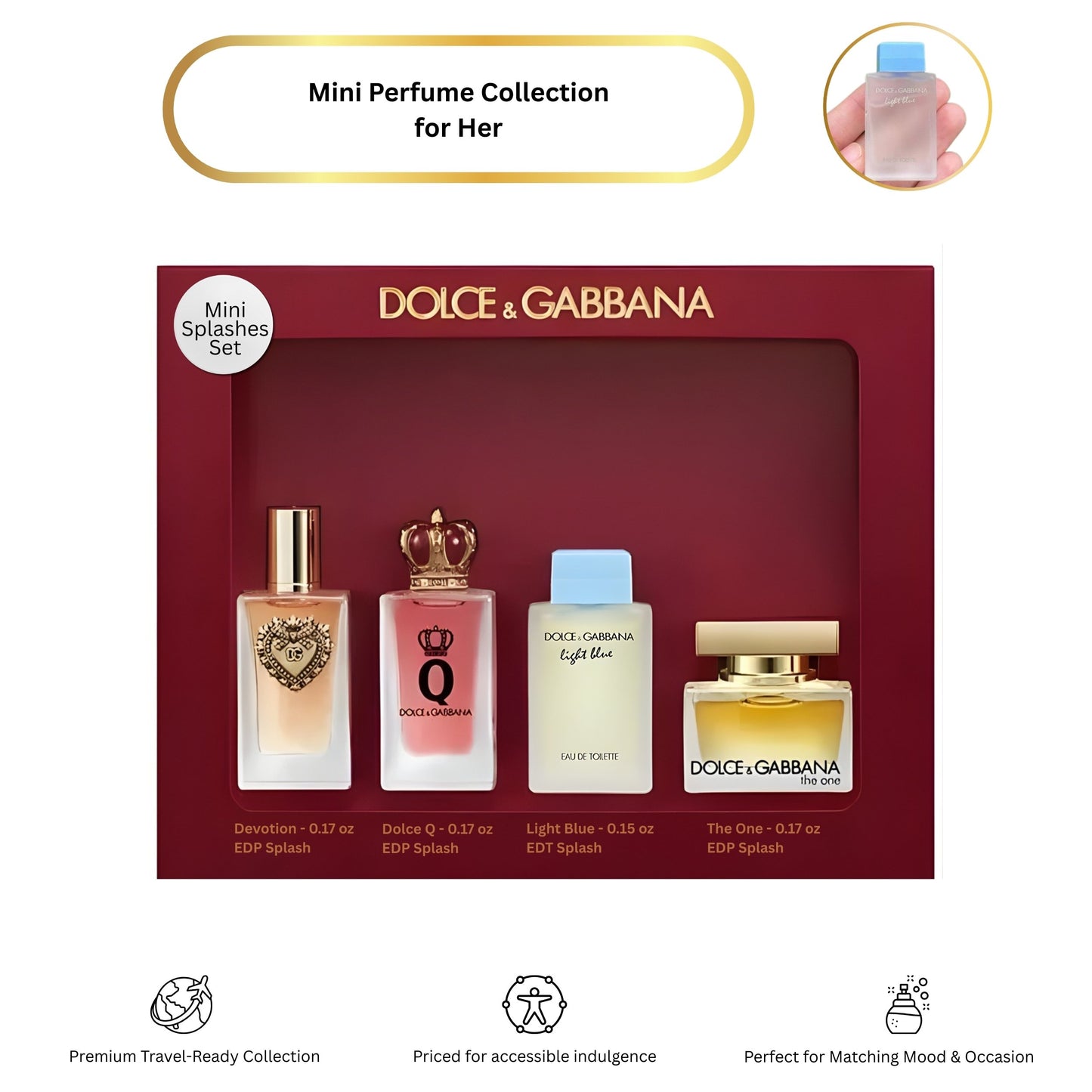 Dolce & Gabbana Women’s 4-Piece Mini Fragrance Gift Set – Travel Size EDT & EDP