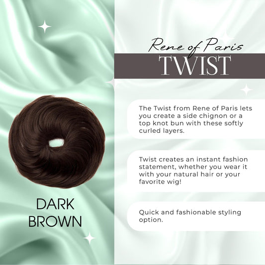 Rene of Paris Twist Messy Bun Hair Piece – Dark Brown Synthetic Clip-In Extension