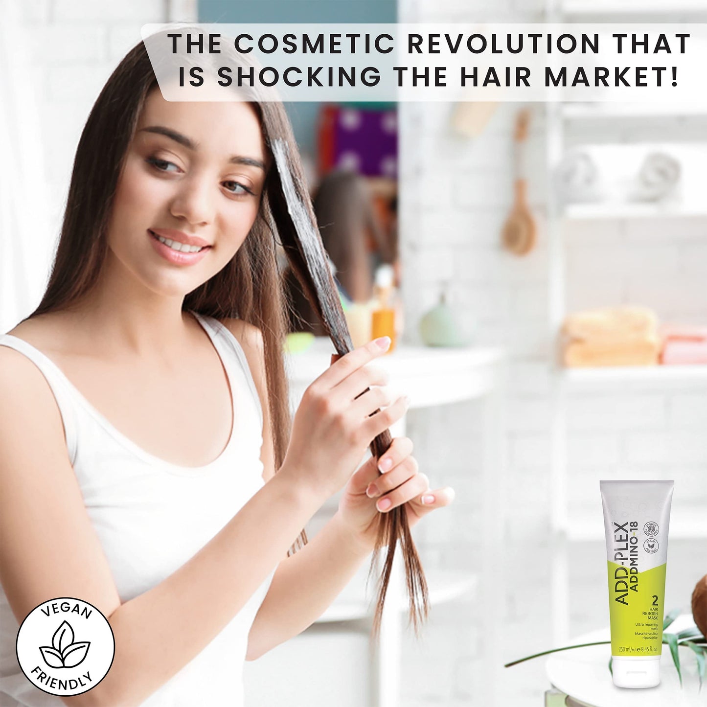 ADDMINO-18 Hair Mask - Reborn Hair Mask for Dry and Damaged Hair and Growth with 18 Amino Acids - Nourishing Hair Treatment for Dry Damaged Hair - Pear/Linseed Oil for Hair Care - 250ml/8.45 fl. oz.