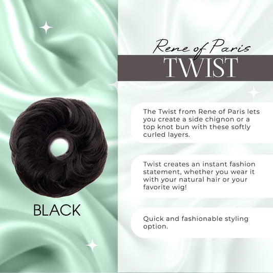 Rene of Paris Twist Messy Bun Hair Piece – Black Synthetic Clip-In Extension