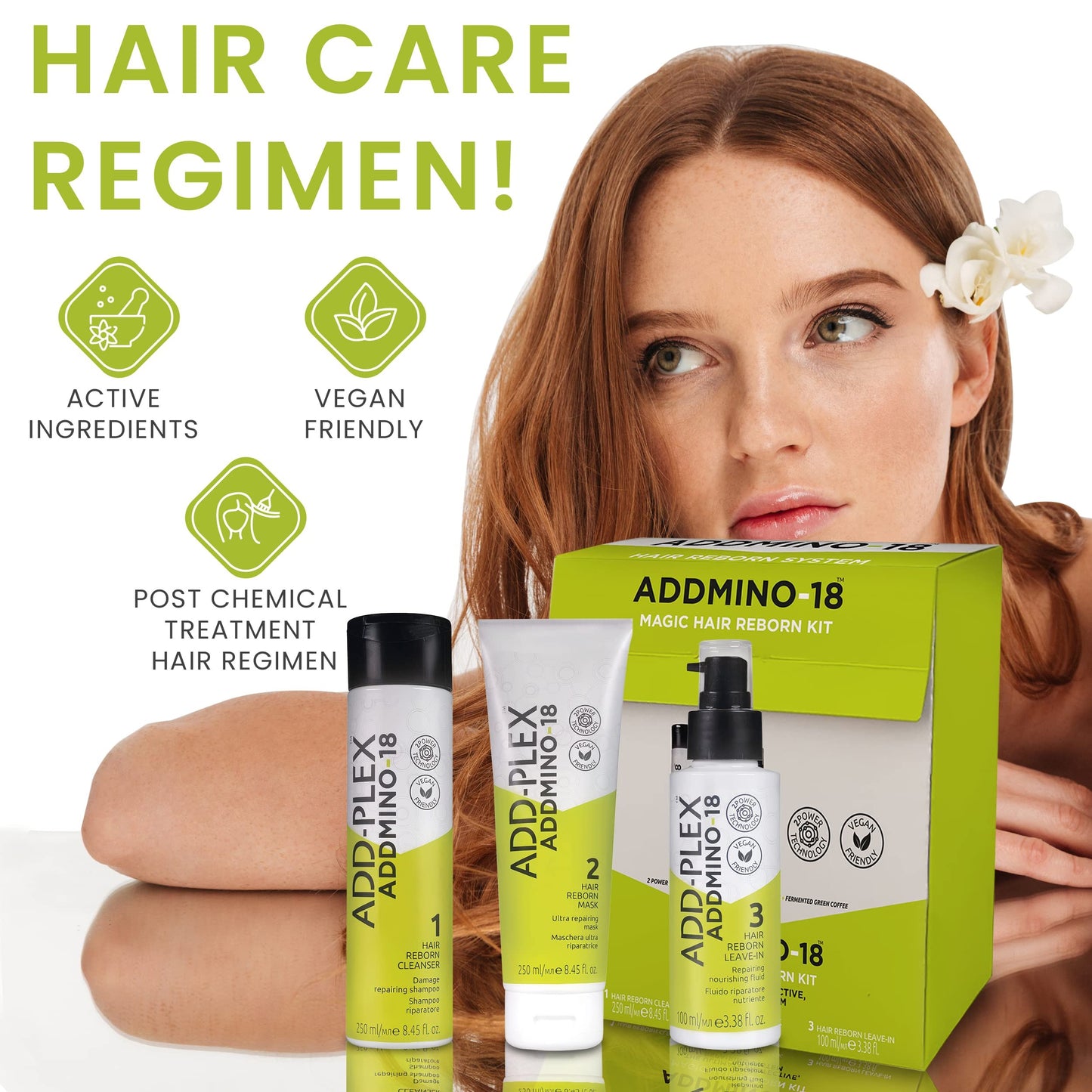 ADDMINO 18 Hair Reborn Kit – Shampoo, Hair Mask & Leave-In Conditioner Set