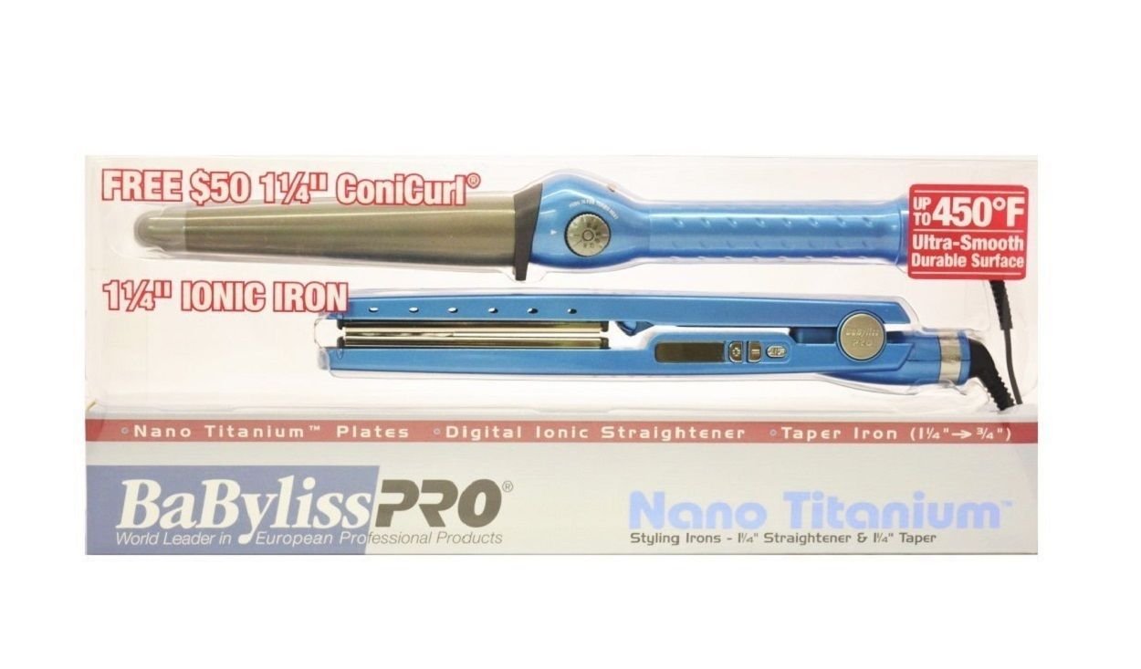 BaByliss Pro Nano Titanium Flat Iron 1 1/4? + Free Coni Curl 1 1/4?