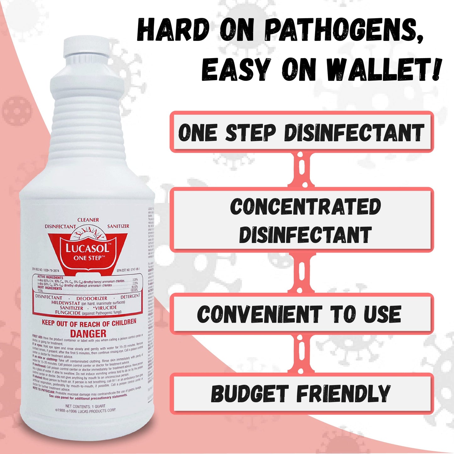Lucasol One Step Disinfectant, 1 Quart (32 Ounce) Disinfectant, All Purpose Cleaner Disinfectant Spray For Hospitals, Barber Supplies, Household Essentials, School, Salons, Household Cleaning And More