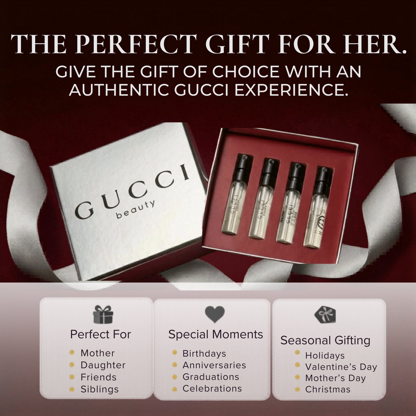 Gucci FLORA Sample Perfume WOMEN GIFT SET FLORA GOREGEOUS GARDENIA, FLORA GORGEOUS ORCHID, BLOOM, GUILTY Pour Femme - 1.5 ml / 0.05 oz - set of 4 spray samples (7760)