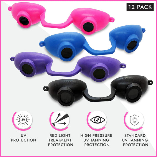 Super Sunnies EVO Tanning Bed Goggles – FDA Compliant UV & Red Light Therapy Protection (12 Pack)