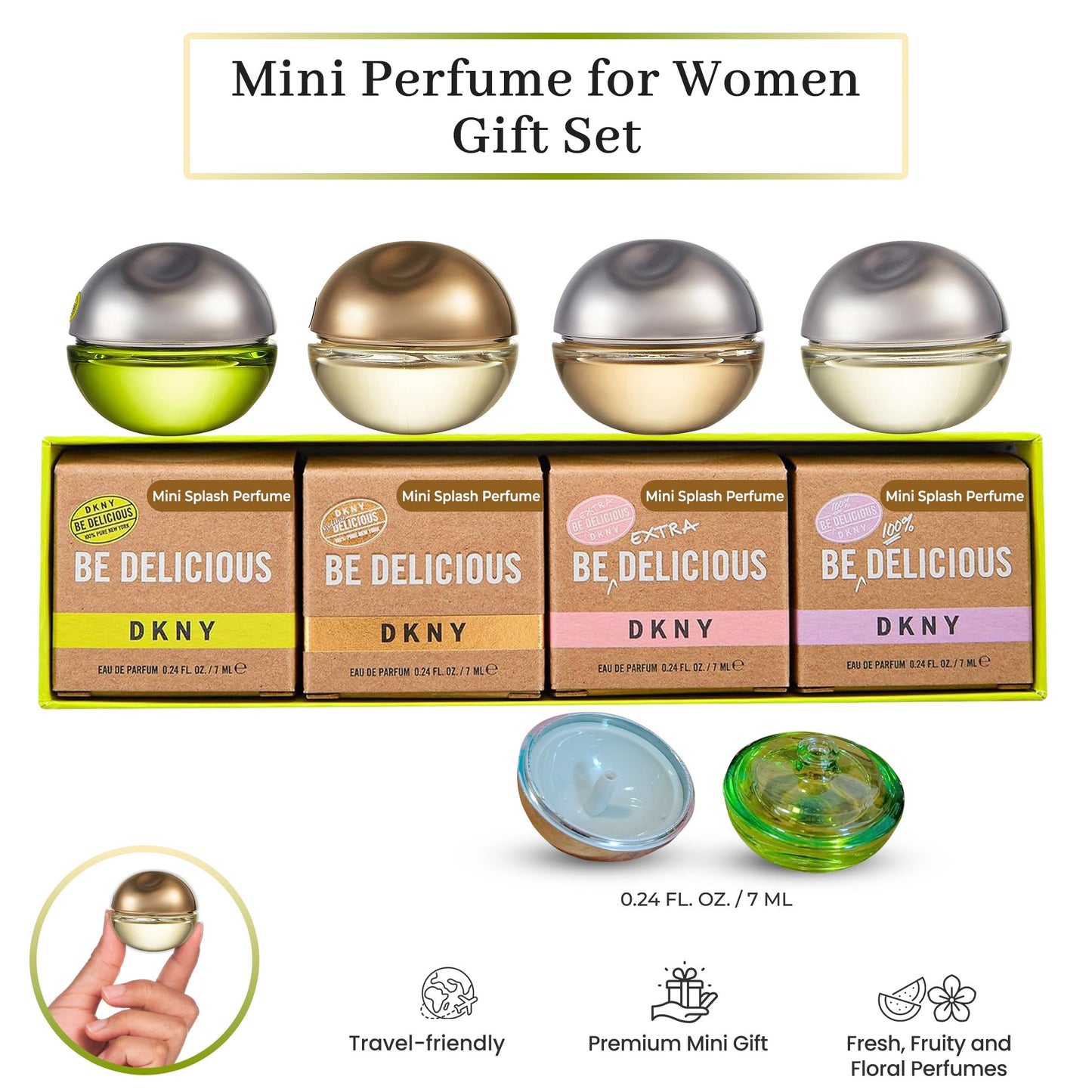 DKNY Be Delicious Mini Perfume Gift Set for Women – 4 Piece Travel Size Collection