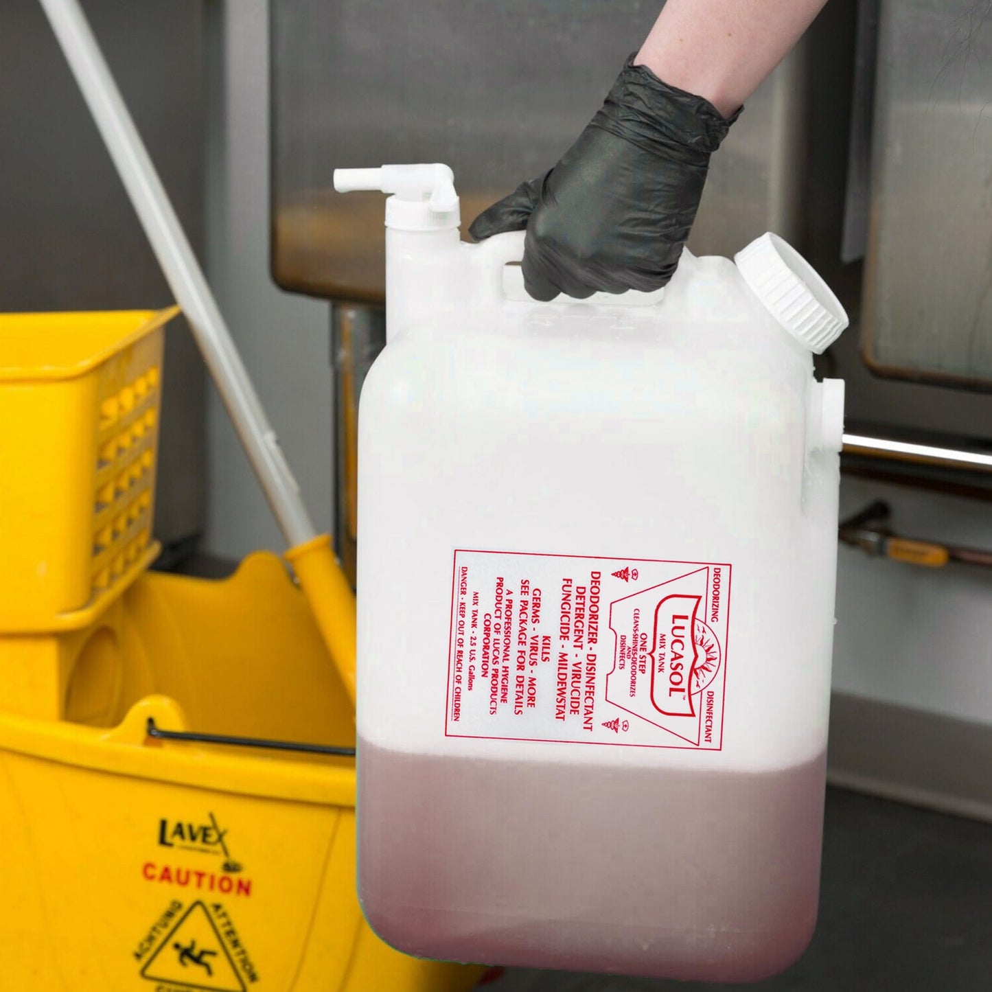 Lucasol 2.5 Gallon Chemical Dispenser - Disinfectant Mix Tank