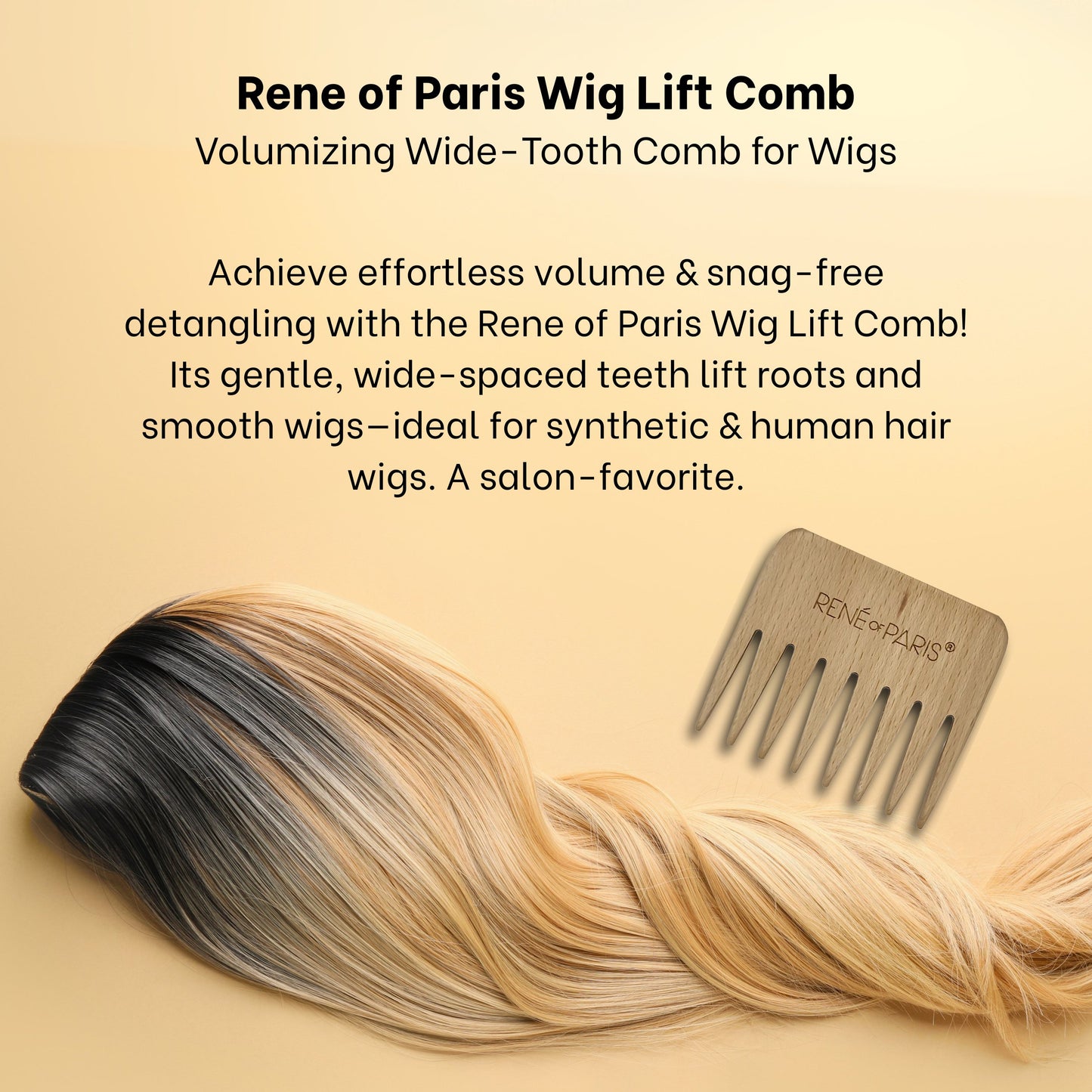Rene of Paris Wooden Wide Tooth Comb – For Human & Synthetic Hair Wigs