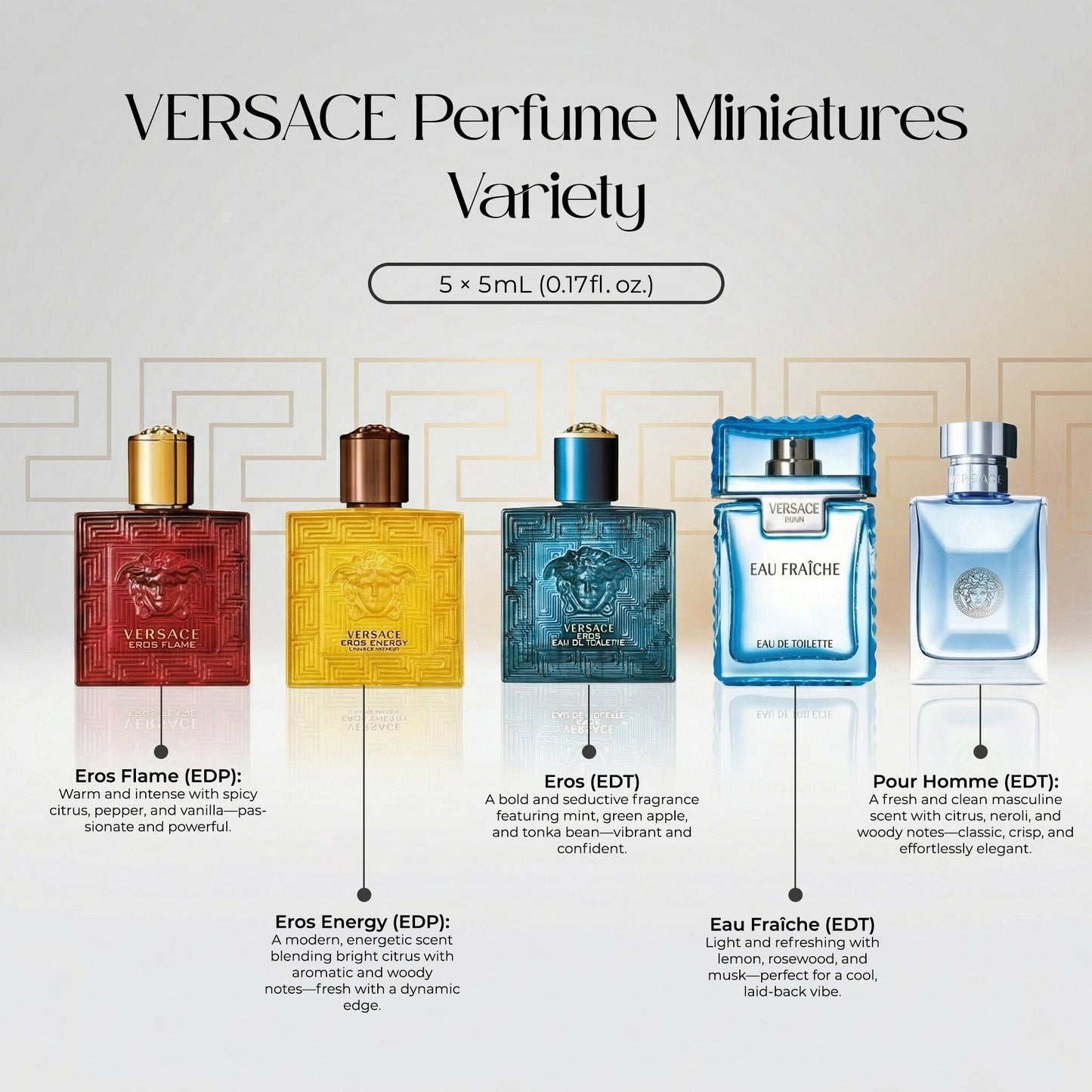 Versace Perfume for Men Gift Set – Mini Variety Cologne Splashes, 5 Piece, 0.17 oz Each