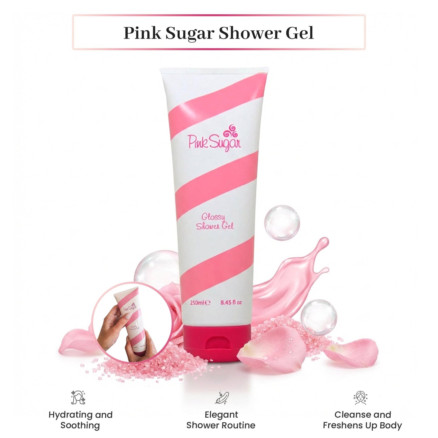 Aquolina Pink Sugar Glossy Shower Gel for Women – Scented Body Wash (8.45 oz)
