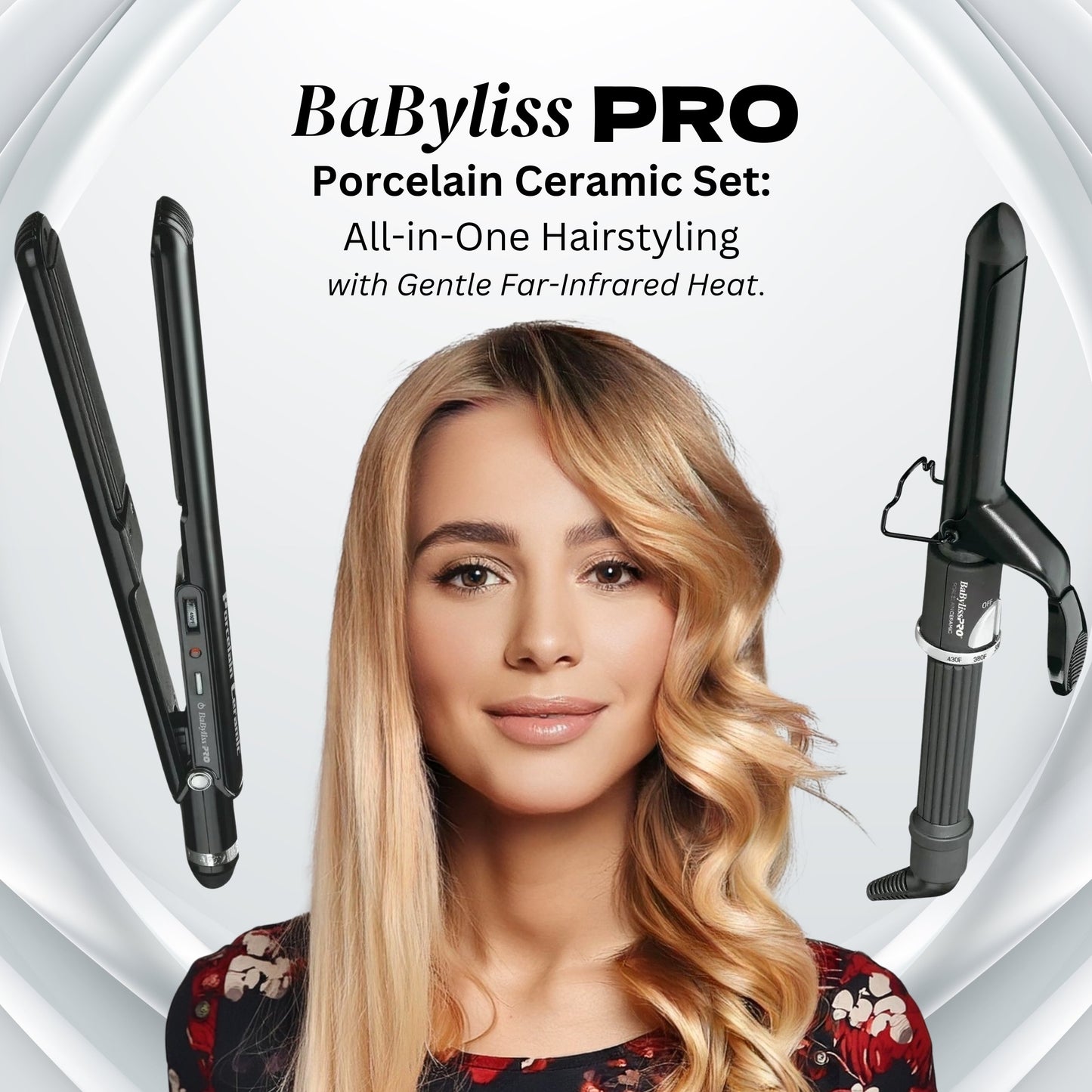 BaByliss PRO Porcelain Ceramic Flat Straightening & Curling Iron 1" Set BPPP3UC