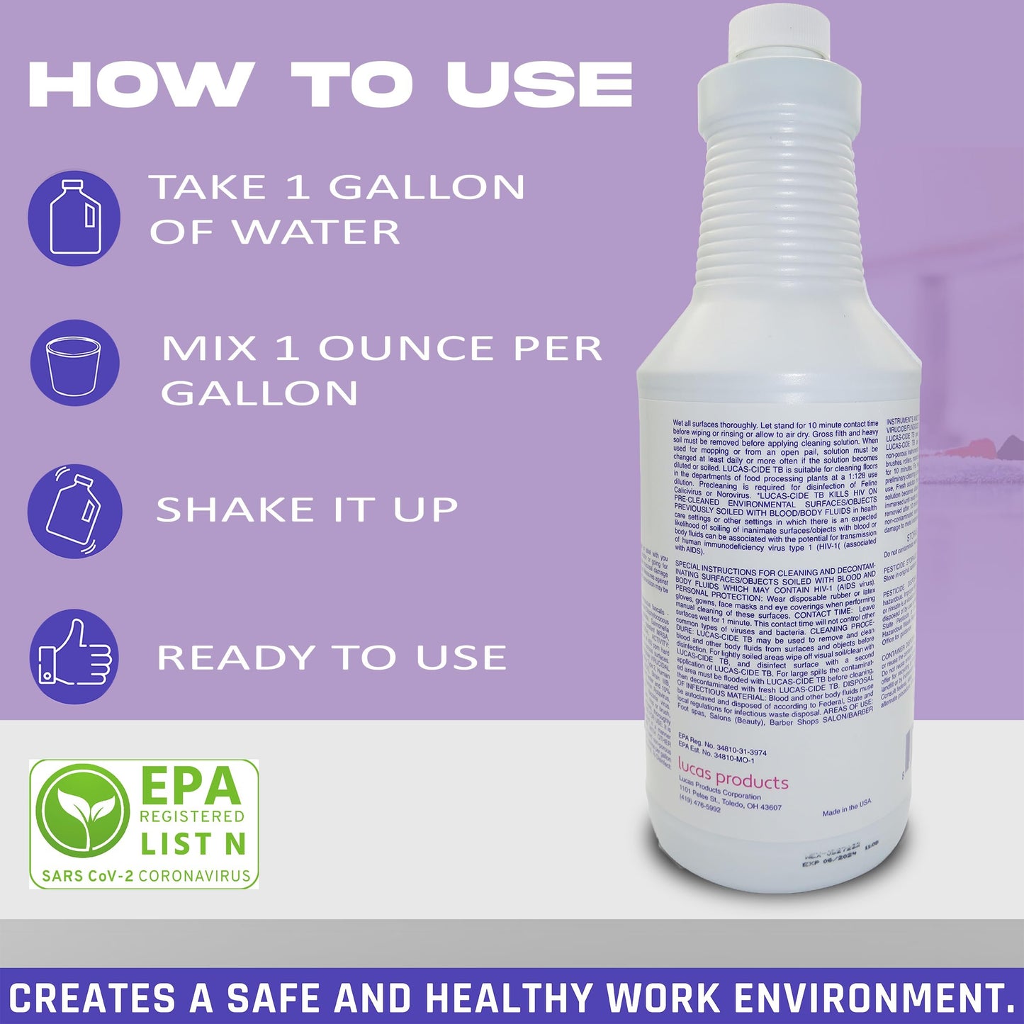 LUCAS-CIDE TB All Purpose Cleaner - Home Essentials Cleaning Supplies For Everyday Hygiene - Disinfecting Spray Bathroom Cleaner, Glass Cleaner, Floor Cleaner For Salon Cleaning