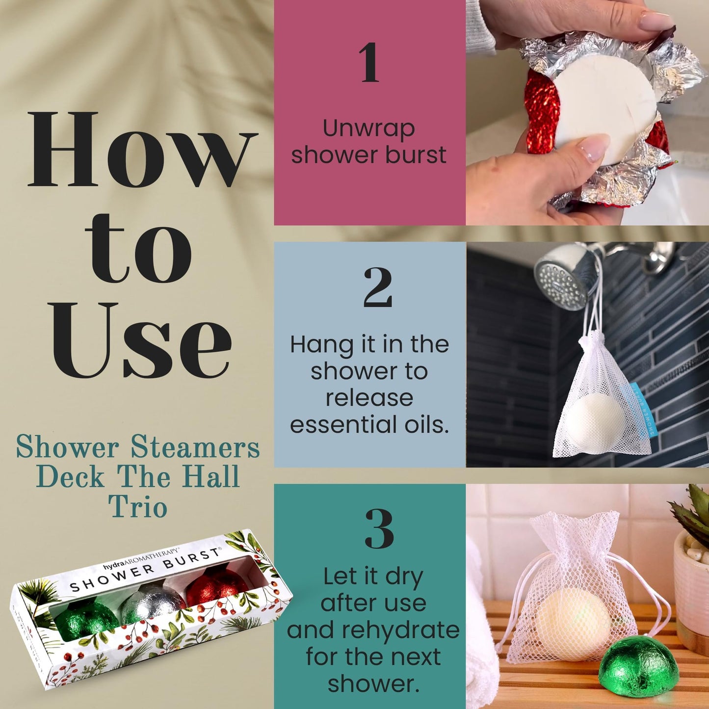 hydraAromatherapy Gift for Women Shower Steamers - Deck The Hall Trio
