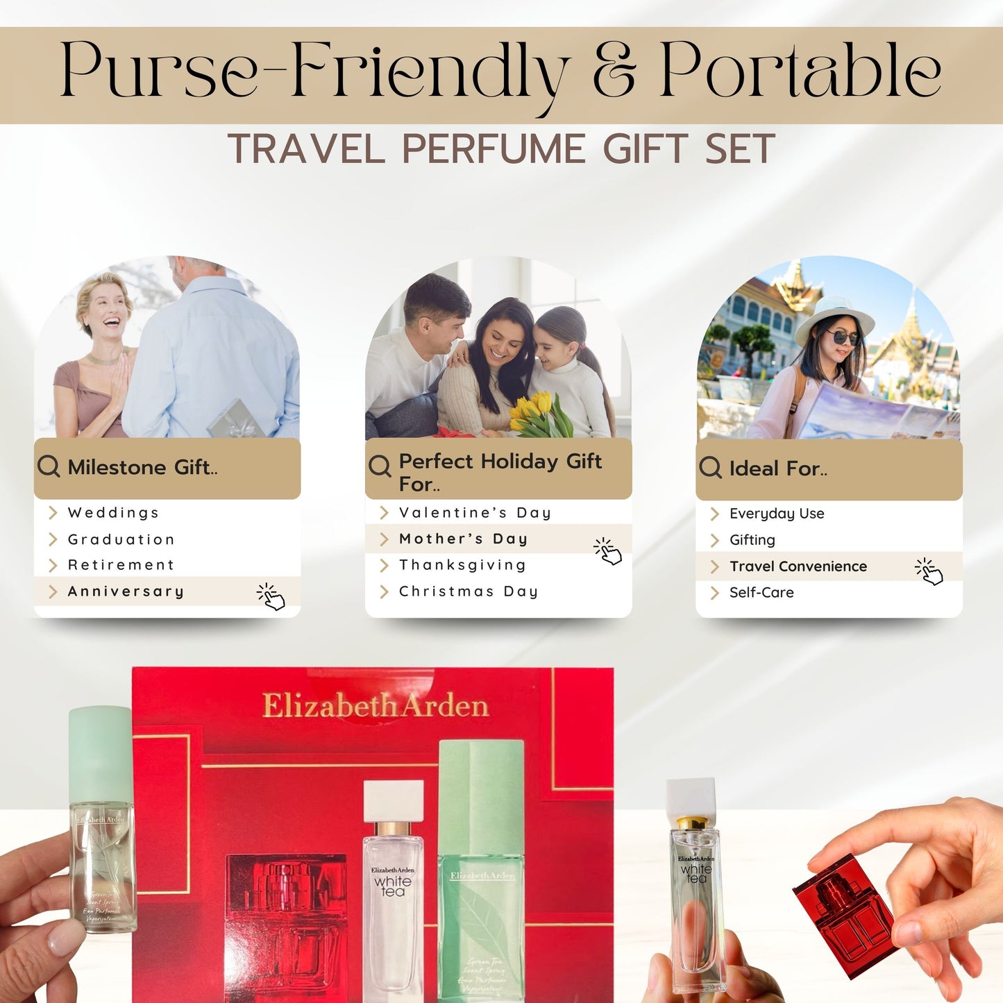 Elizabeth Arden Mini Perfume Gift Set for Women – 3 Piece Variety Set (White Tea, Red Door, Green Tea)