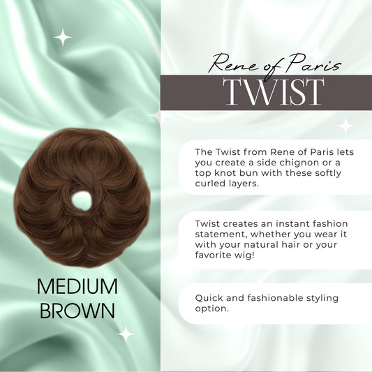 Rene of Paris Twist Messy Bun Hair Piece – Medium Brown Synthetic Clip-In Extension