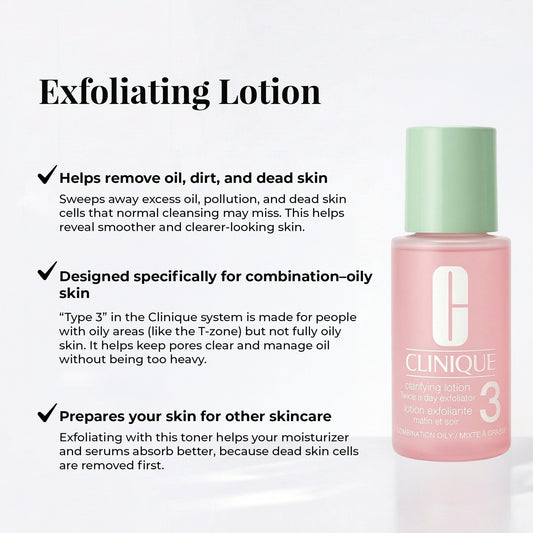 Clinique Clarifying Lotion 3 Travel Size Set – Exfoliating Toner for Combination Oily Skin (3 x 1 oz)