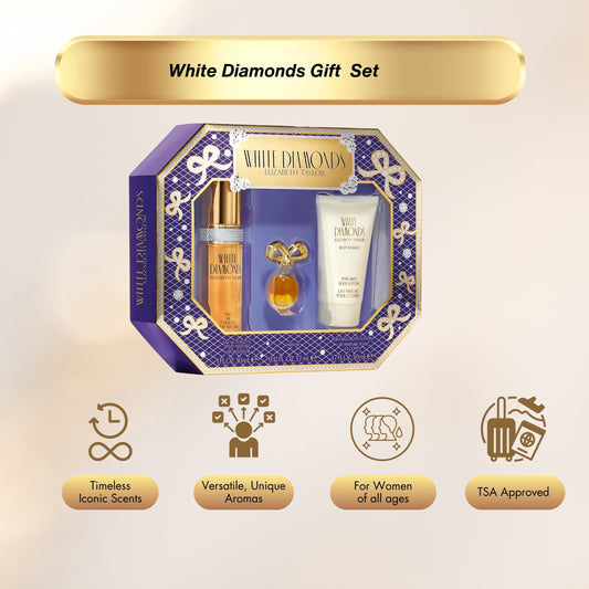 Elizabeth Taylor White Diamonds Women's Perfume Set, Body Lotion, Eau de Toilette & Parfum 3 Piece Set
