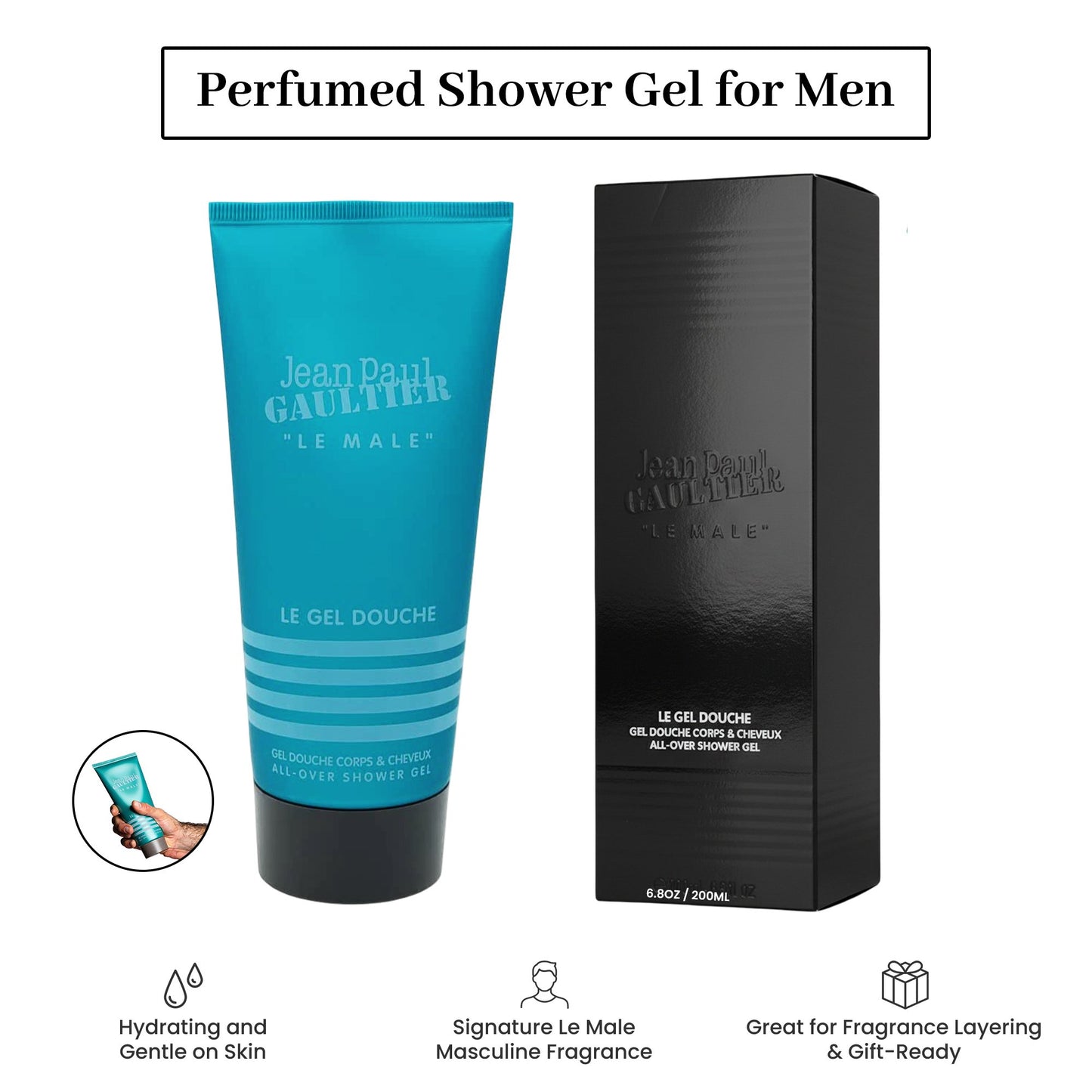 Jean Paul Gaultier Le Male Shower Gel for Men – 6.7 oz Hydrating Body Wash
