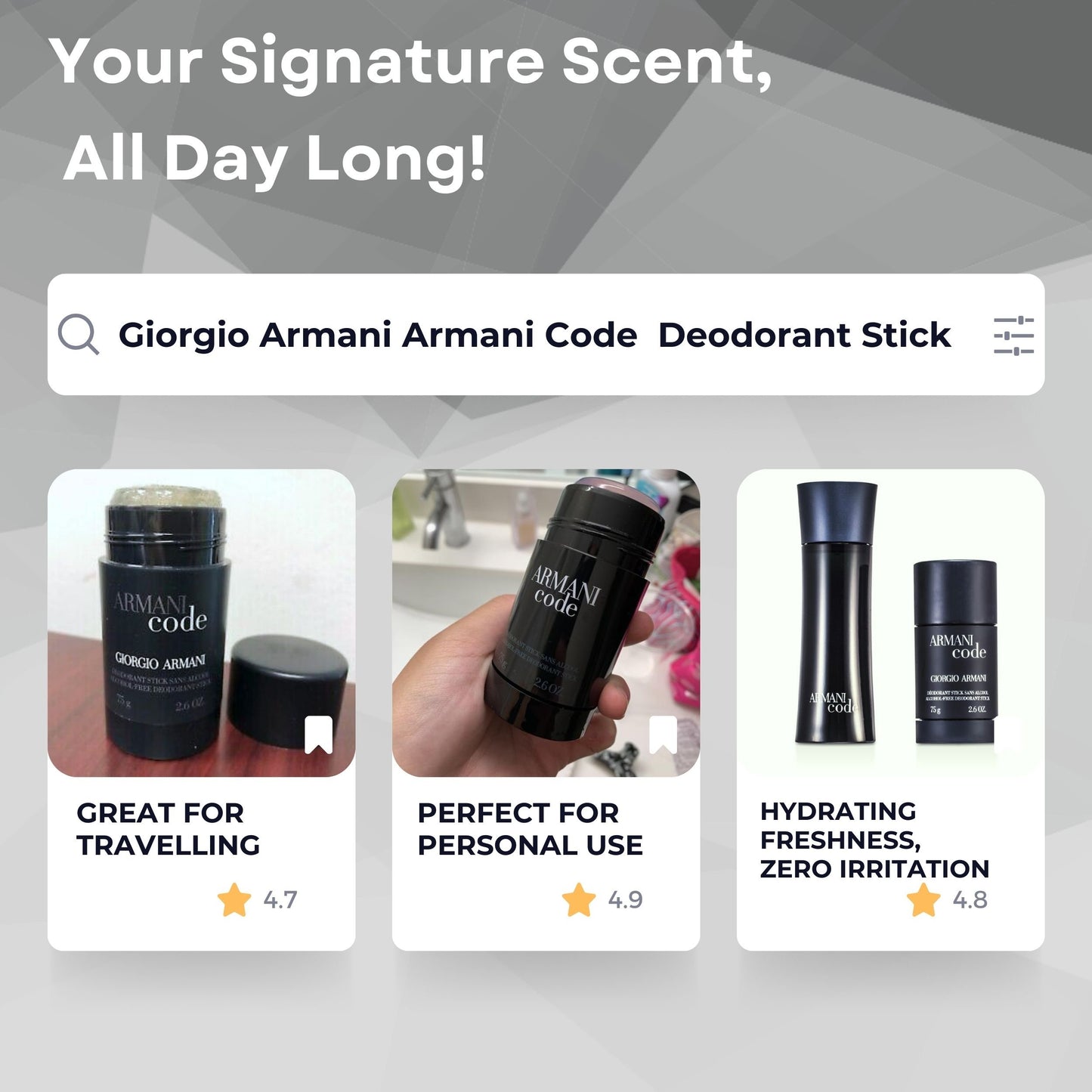 Armani Code by Giorgio Armani For Men. Alcohol Free Deodorant Stick 2.6-Ounces