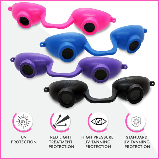 Super Sunnies EVO FLEX UV Eye Protection FDA compliant Flexible Tanning Goggles Eyeshields, 4-Pack