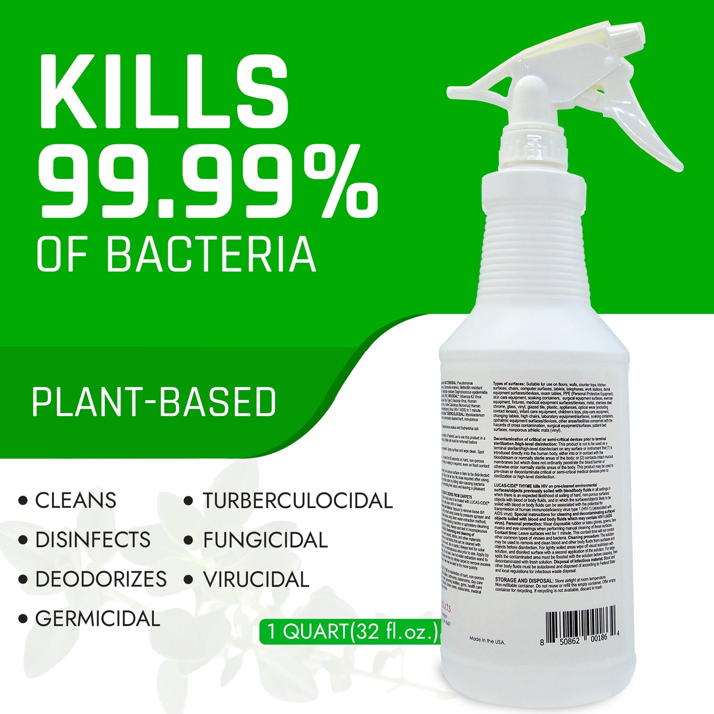LUCAS-CIDE Ready-To-Use All Purpose Cleaner – Plant-Based Disinfecting Spray with Thyme Scent