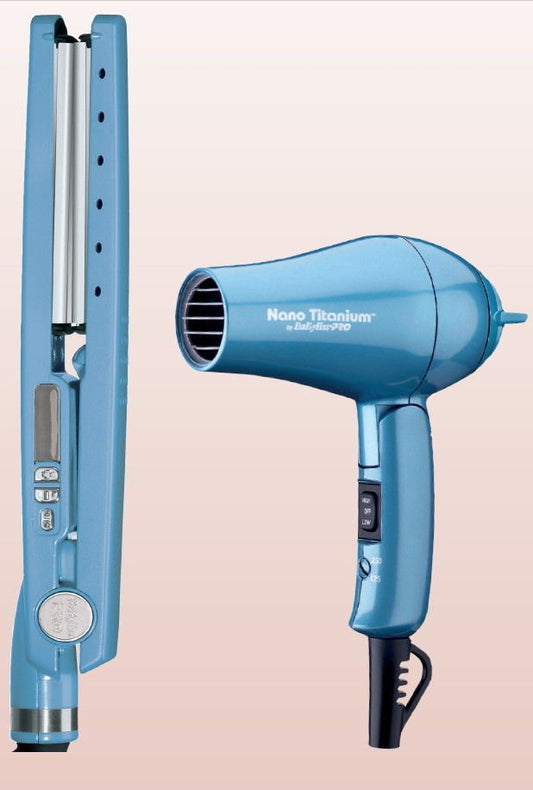 Babyliss Pro Nano Titanium 1 1/4" Ionic Straightener, Dual Voltage Travel Dryer