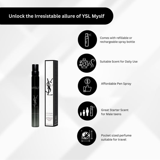 Yves Saint Laurent MYSLF Eau de Parfum for Men – 0.33 oz / 10 ml Travel Spray