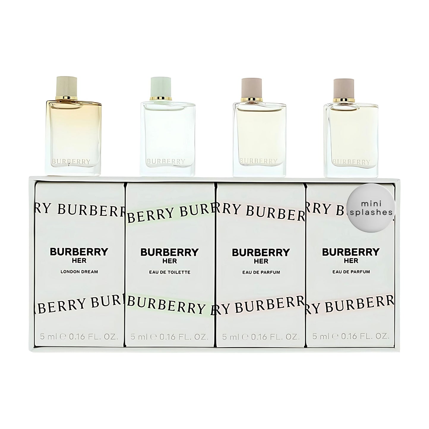 Burberry Her Miniature Coffret Set for Women – 4 Piece Perfume Collection (0.16 oz Each)