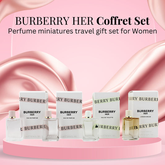 Burberry Her Miniature Coffret Set for Women – 4 Piece Perfume Collection (0.16 oz Each)