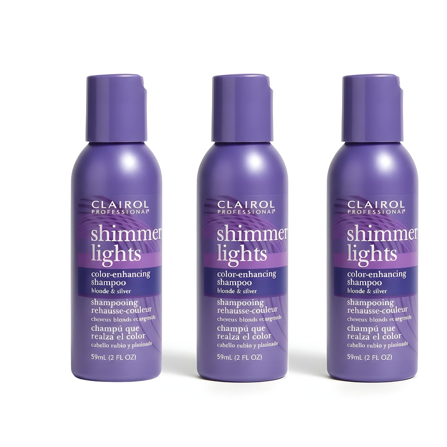 Clairol Shimmer Lights Purple Shampoo – 2 oz Travel Size (3 Pack) for Blonde, Silver & Gray Hair