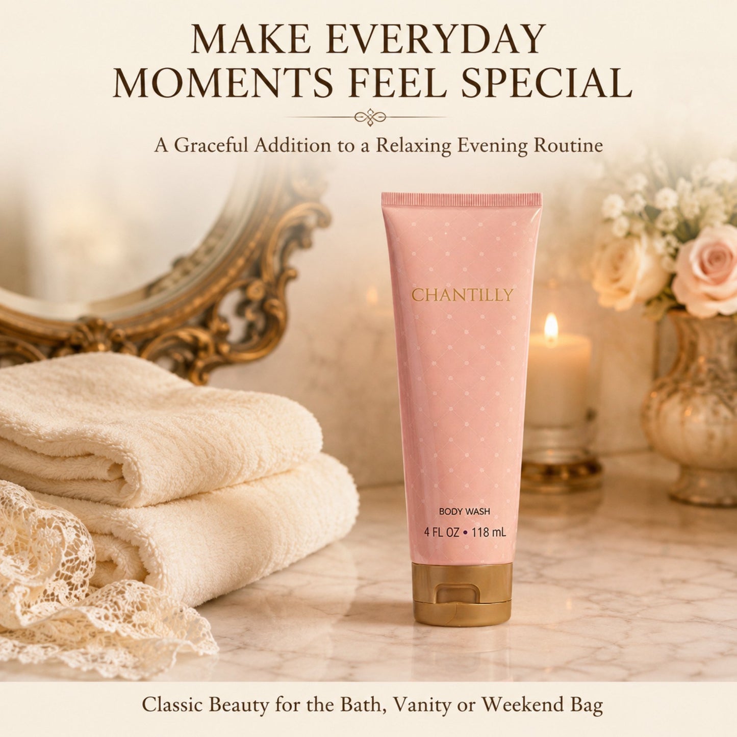 Dana Chantilly Body Wash for Women, Oriental Floral Shower Gel 4 Fl Oz Tube