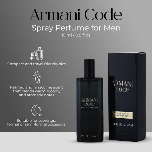 Giorgio Armani Code Pour Homme Eau de Parfum – Travel Spray for Men (0.5 oz / 15 ml)