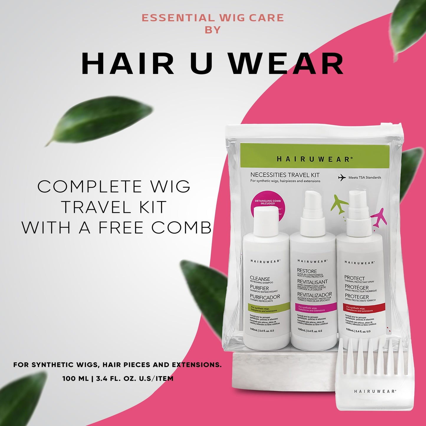 Raquel Welch Wig Care, for Synthetic Hair & Extension Detangling Comb Travel Set