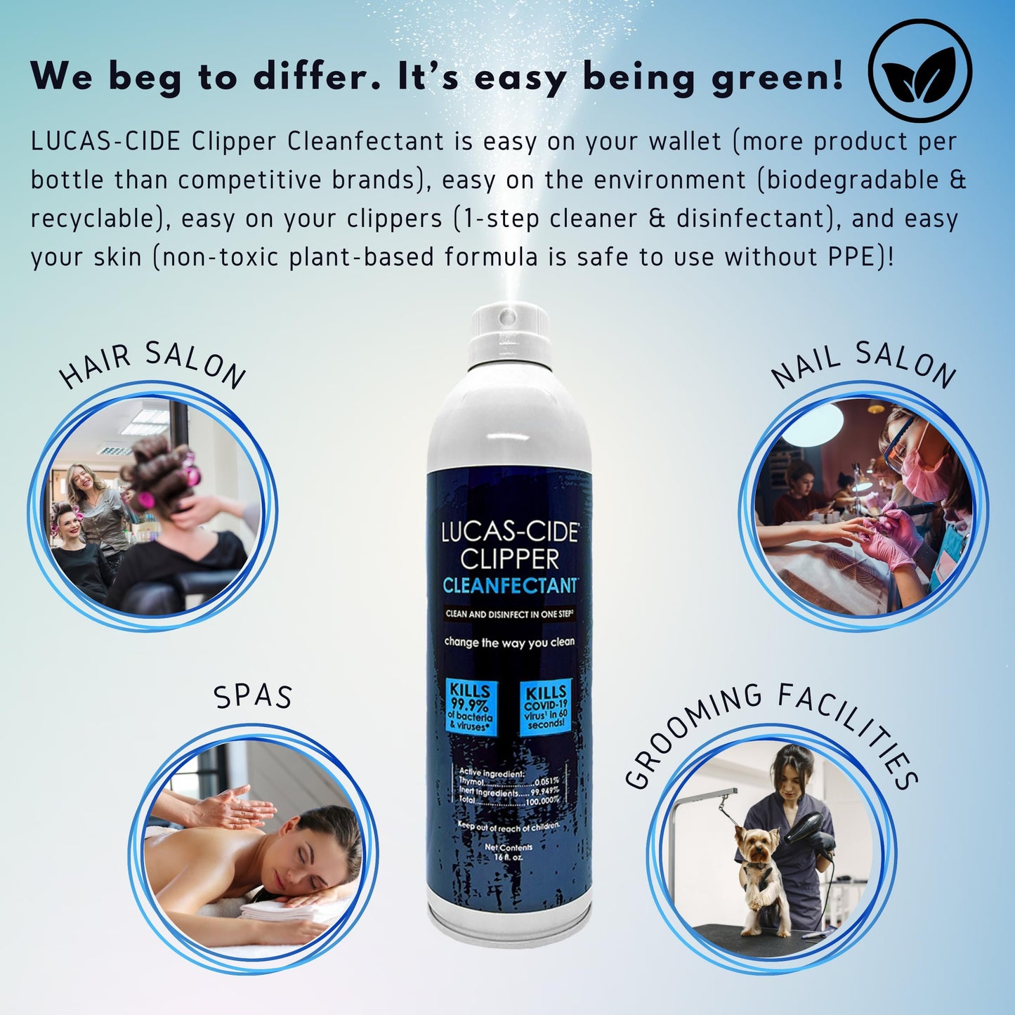 LUCAS-CIDE Clipper Clean, Disinfect and Cooler Spray for Clippers & Blades 16 fl oz