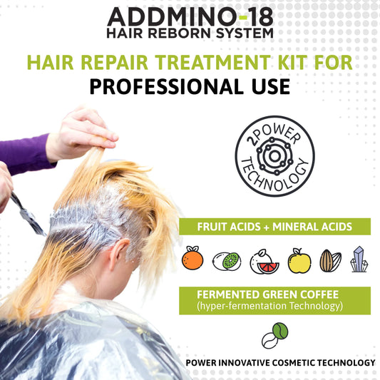 ADDMINO 18 Professional Hair Repair Treatment Kit - Hair Shampoo, Mask, Leave in Conditioner, Hair Elixir, and Apron
