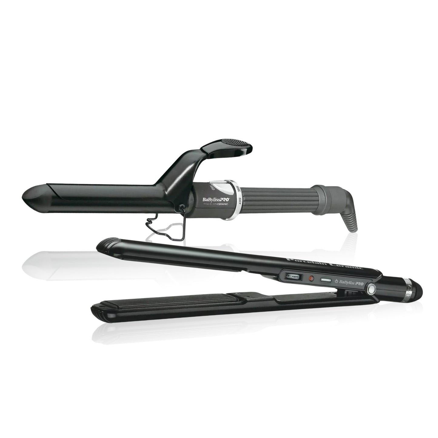 BaBylissPRO Porcelain Ceramic Flat Iron Set – 1" & 1.5" Straightening & Curling Irons