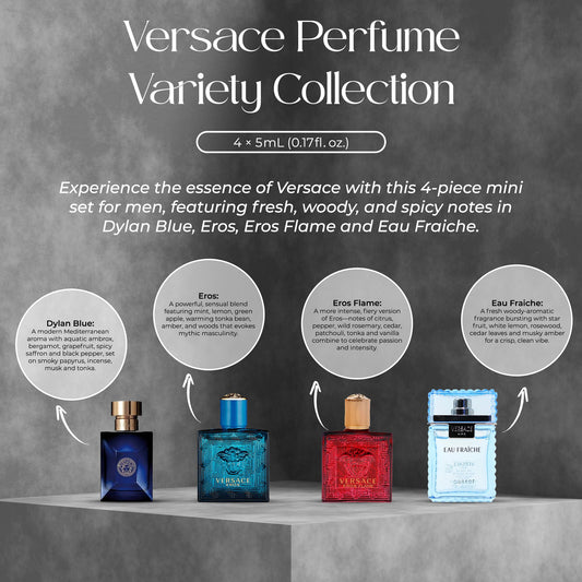 Versace 4 Piece Mini Fragrance Gift Set for Men – Eau de Toilette Collection (5 ml Each)